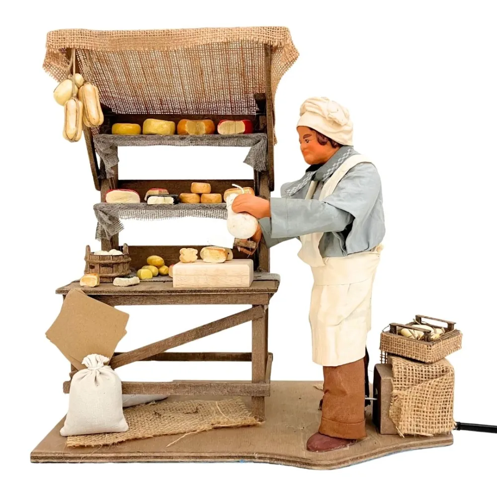 Animated Terracotta Cheese Seller - 25 cm
