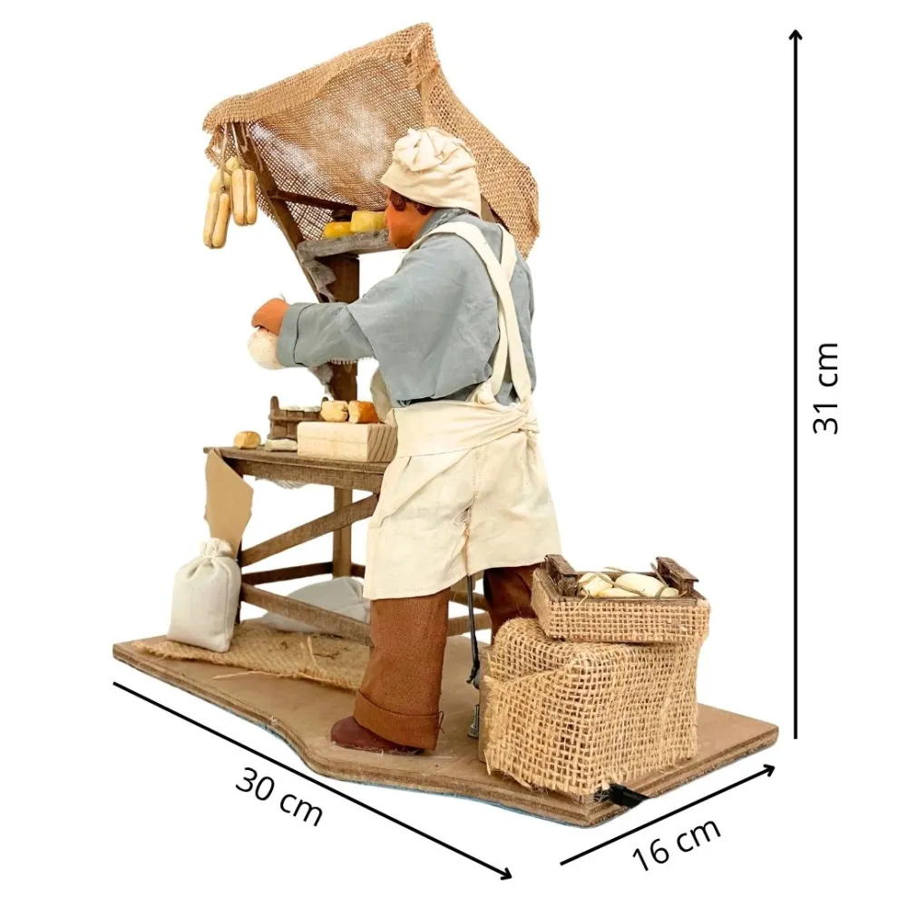 Venditore di formaggi in terracotta con banco in movimento 25 cm