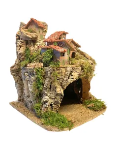 Borgo in legno e sughero per Natività da 8-10 cm completo di luci 2