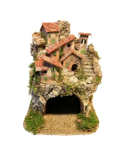 Borgo in legno e sughero per Natività da 8-10 cm completo di luci