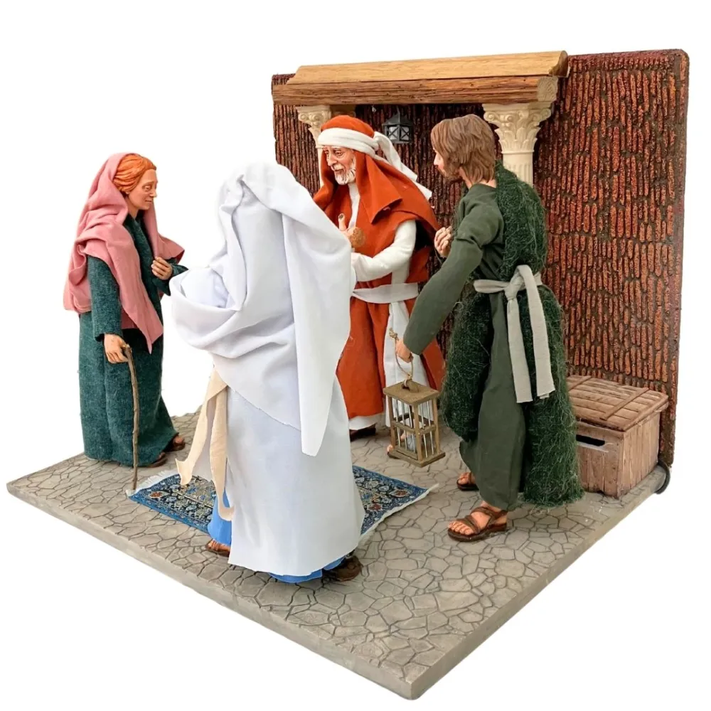 Gesù, Maria e Giuseppe al tempio con i maestri in resina 30 cm