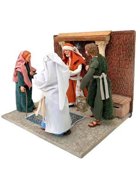 Gesù, Maria e Giuseppe al tempio con i maestri in resina 30 cm