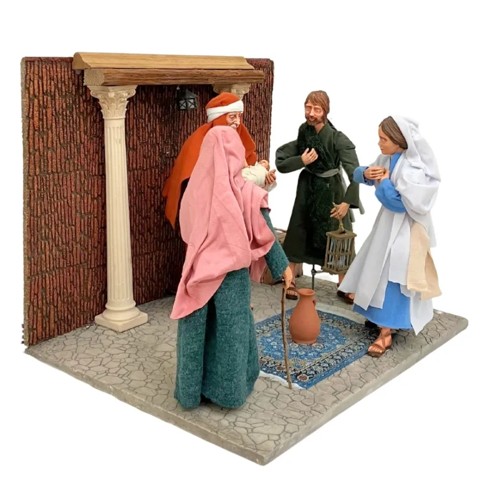 Gesù, Maria e Giuseppe al tempio con i maestri in resina 30 cm