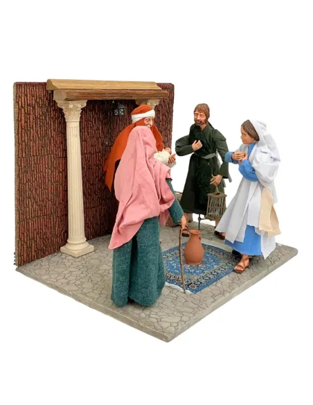 Gesù, Maria e Giuseppe al tempio con i maestri in resina 30 cm