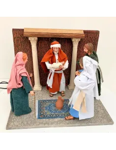 Gesù, Maria e Giuseppe al tempio con i maestri in resina 30 cm