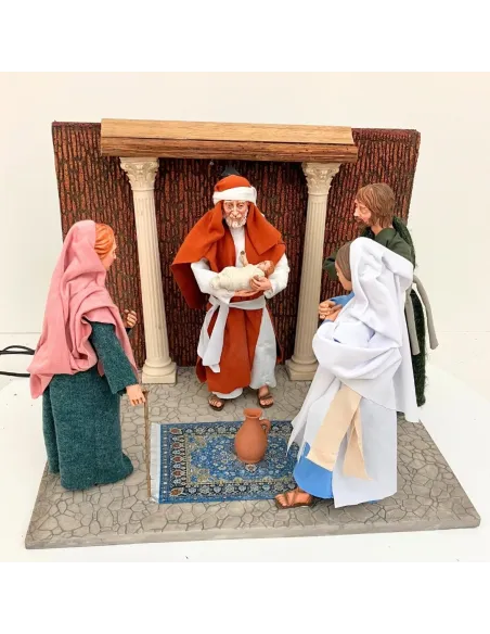 Gesù, Maria e Giuseppe al tempio con i maestri in resina 30 cm