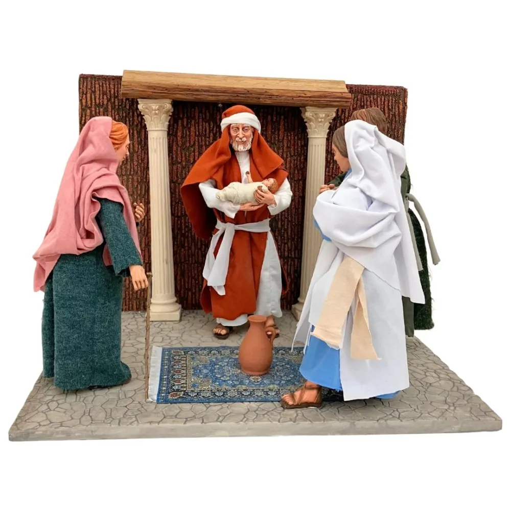 Gesù, Maria e Giuseppe al tempio con i maestri in resina 30 cm