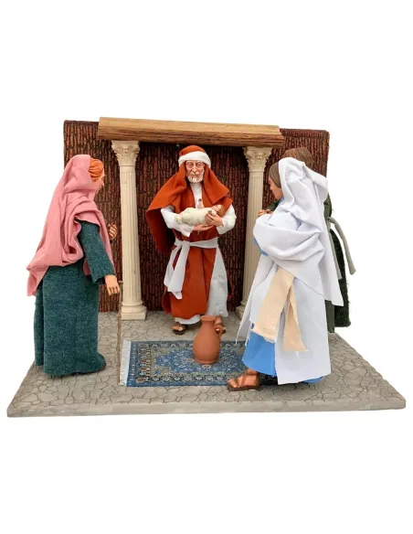 Gesù, Maria e Giuseppe al tempio con i maestri in resina 30 cm