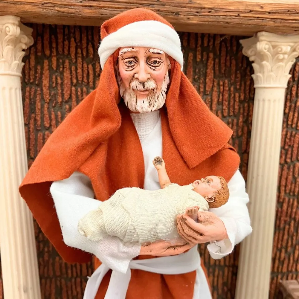 Gesù, Maria e Giuseppe al tempio con i maestri in resina 30 cm