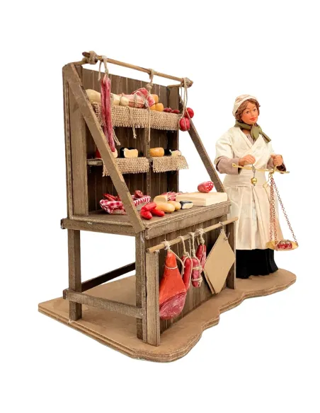 Venditrice di salumi e formaggi in terracotta 25 cm in movimento