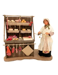 25 cm terracotta moving figure of a cheese and cold cuts seller