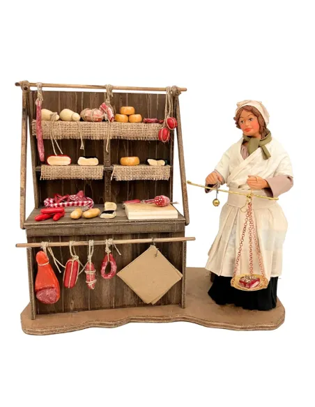 25 cm terracotta moving figure of a cheese and cold cuts seller