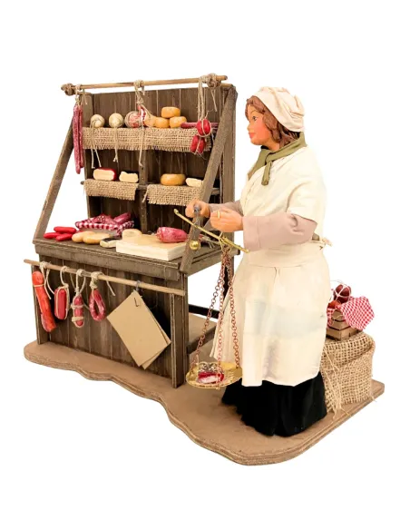 25 cm terracotta moving figure of a cheese and cold cuts seller