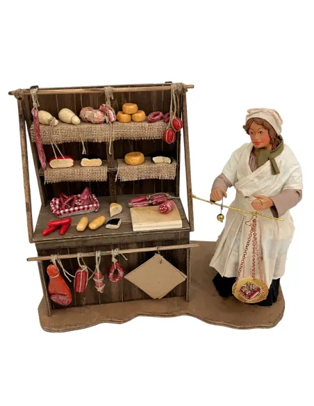 25 cm terracotta moving figure of a cheese and cold cuts seller