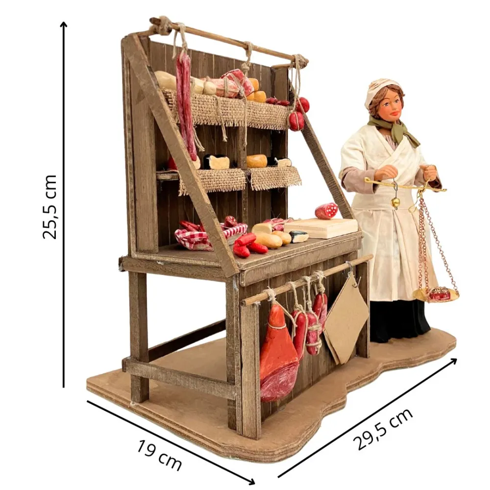 25 cm terracotta moving figure of a cheese and cold cuts seller