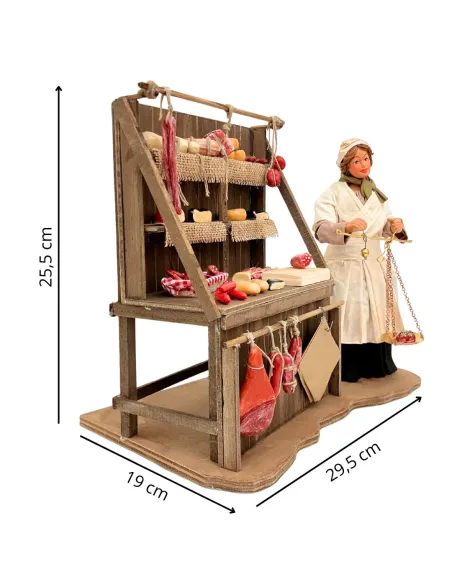 25 cm terracotta moving figure of a cheese and cold cuts seller