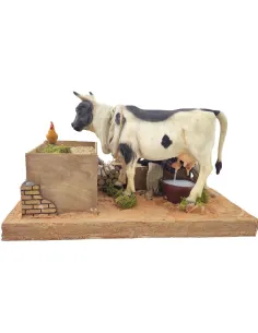 Animated Traditional Milker with Spotted Cow - 30 cm