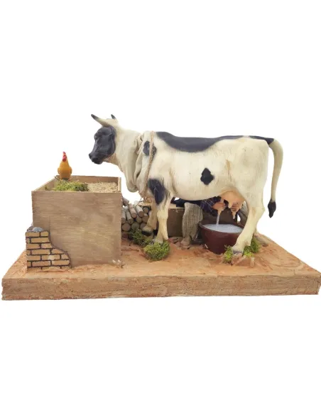Animated Traditional Milker with Spotted Cow - 30 cm