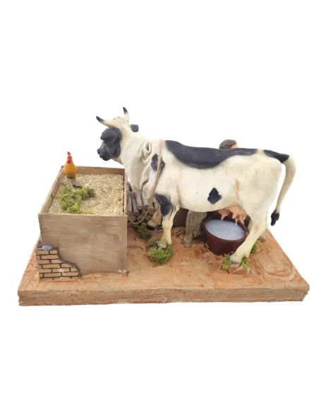 Animated Traditional Milker with Spotted Cow - 30 cm