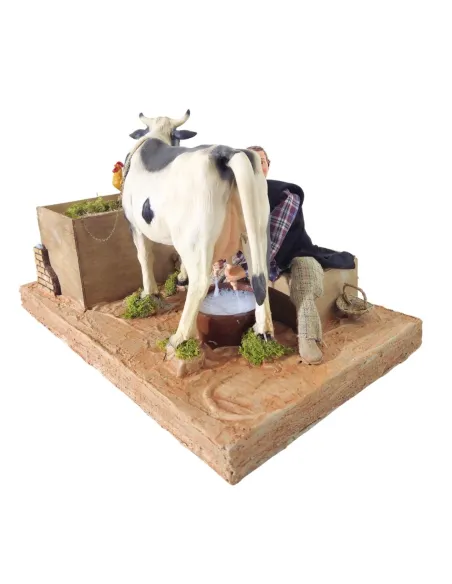 Animated Traditional Milker with Spotted Cow - 30 cm