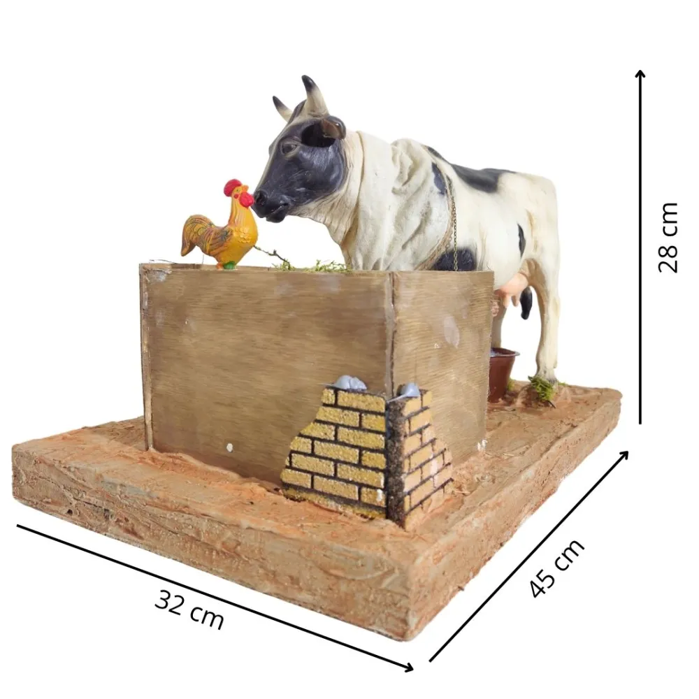 Animated Traditional Milker with Spotted Cow - 30 cm