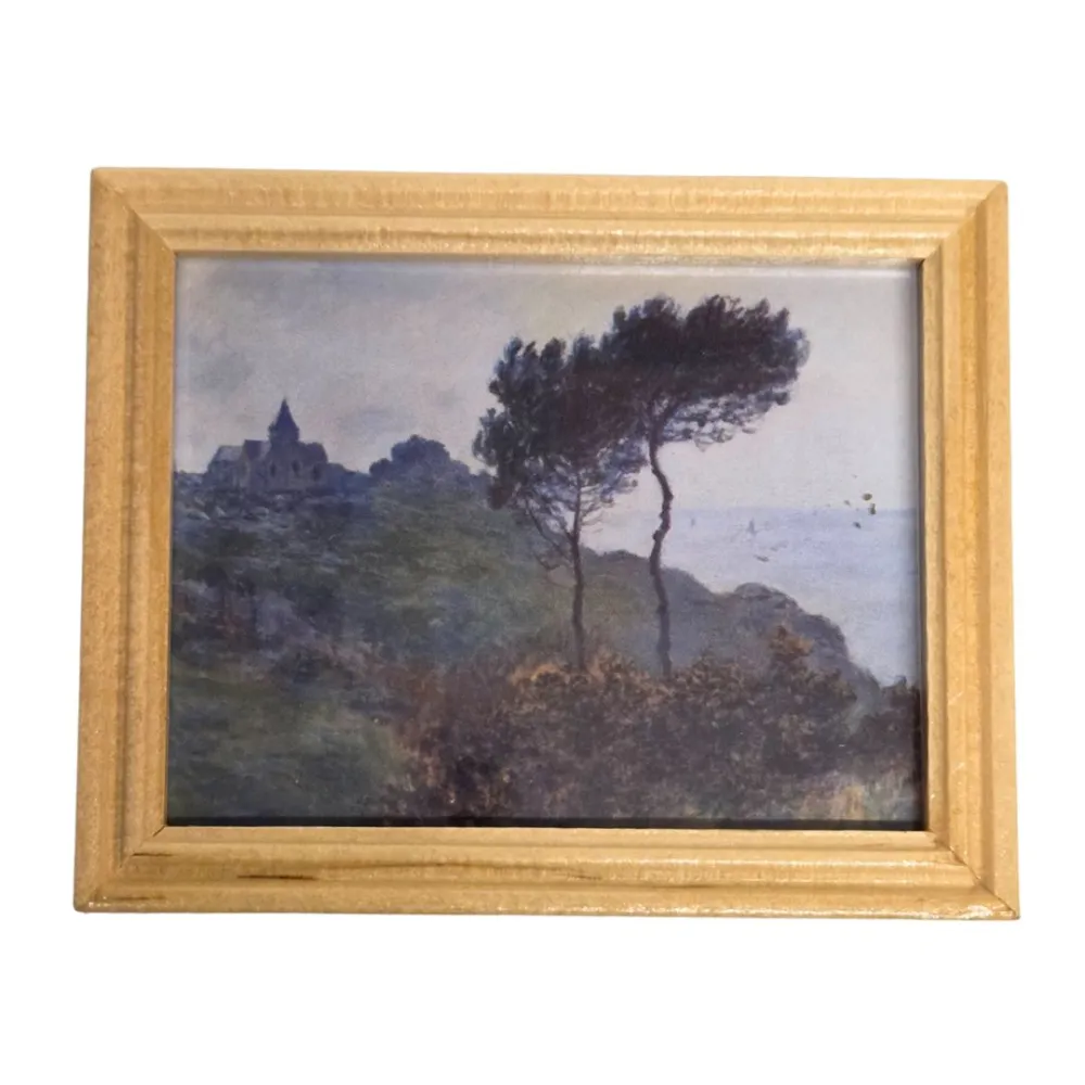 Quadro con paesaggio e cornice in legno 7,5x6 cm per statue da 20 a 30 cm