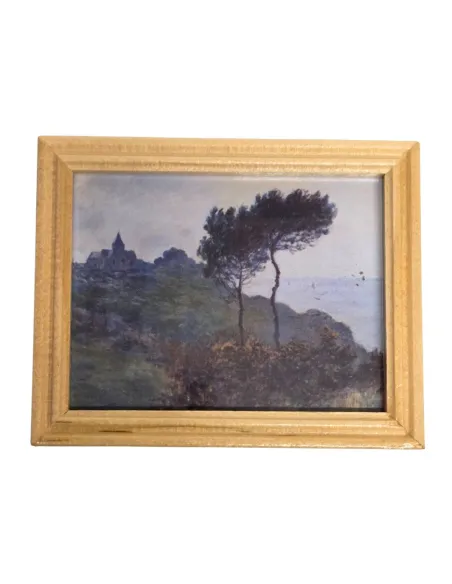 Quadro con paesaggio e cornice in legno 7,5x6 cm per statue da 20 a 30 cm