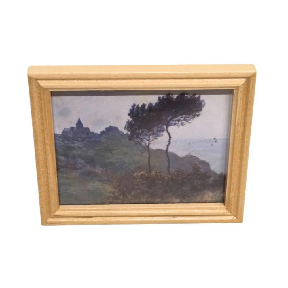 Quadro con paesaggio e cornice in legno 7,5x6 cm per statue da 20 a 30 cm
