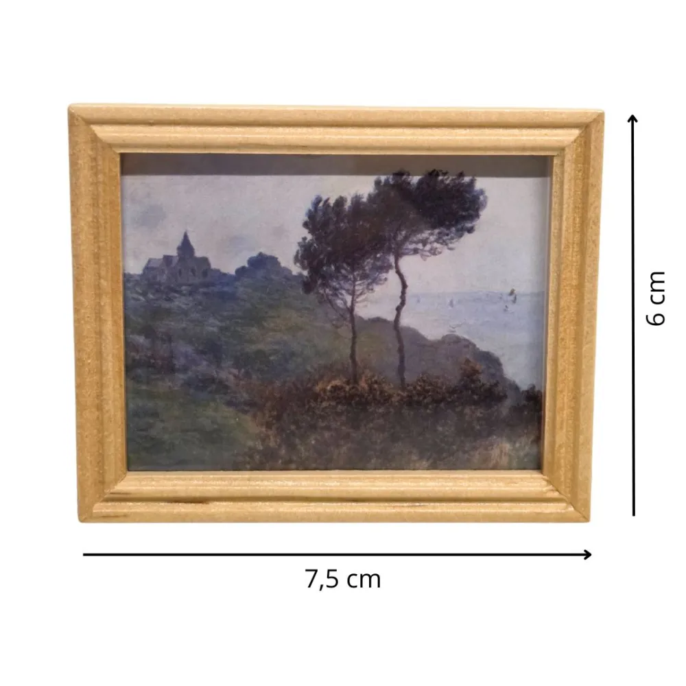 Quadro con paesaggio e cornice in legno 7,5x6 cm per statue da 20 a 30 cm