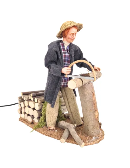 Animated Traditional Woodcutter with Bow Saw - 30 cm