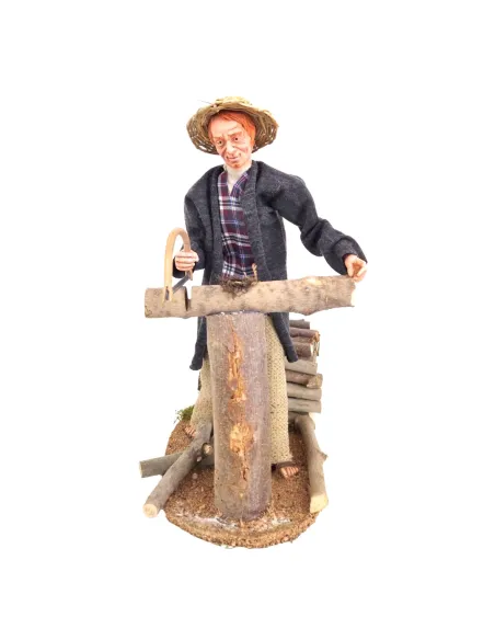 Animated Traditional Woodcutter with Bow Saw - 30 cm