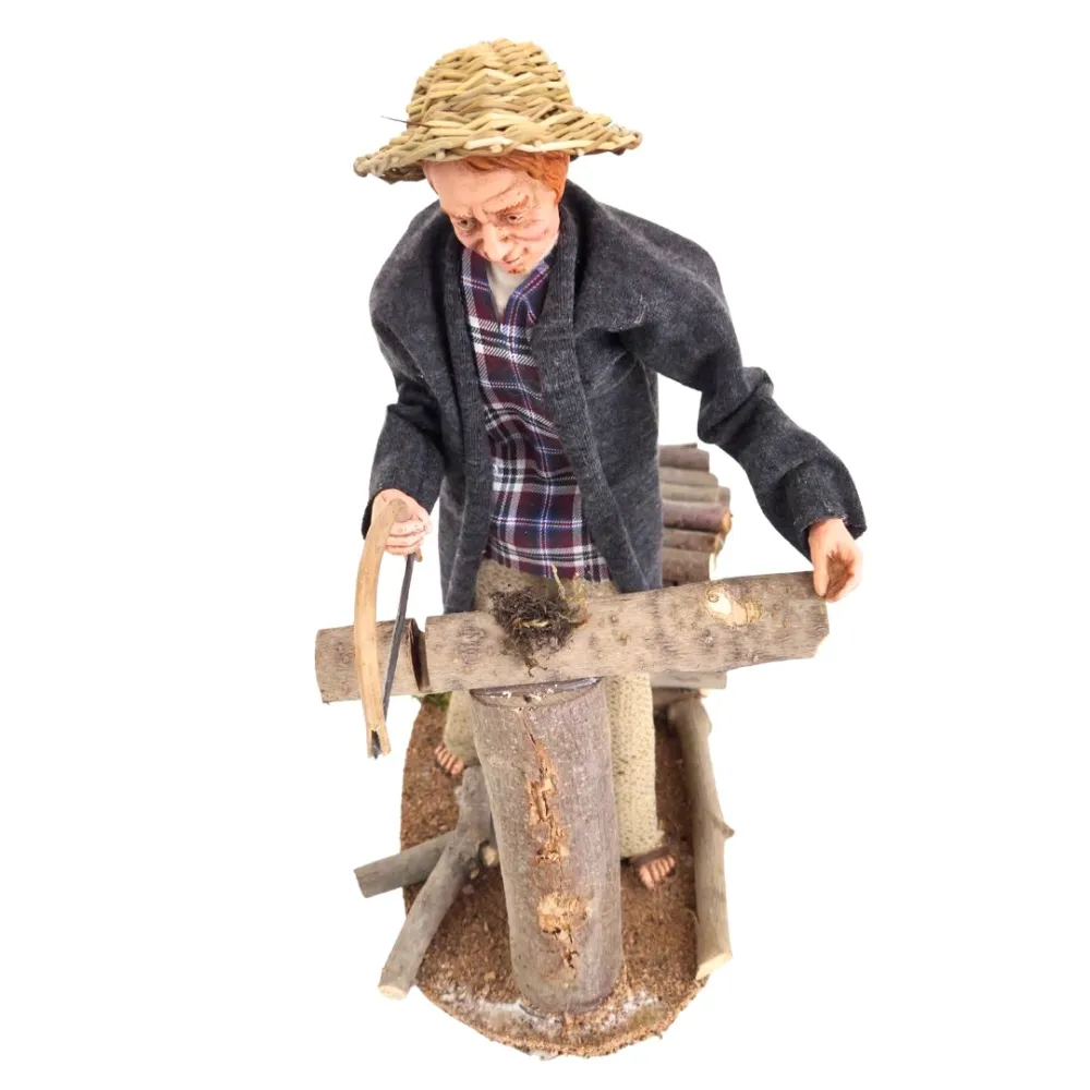 Animated Traditional Woodcutter with Bow Saw - 30 cm