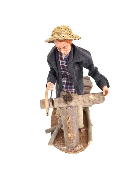 Animated Traditional Woodcutter with Bow Saw - 30 cm