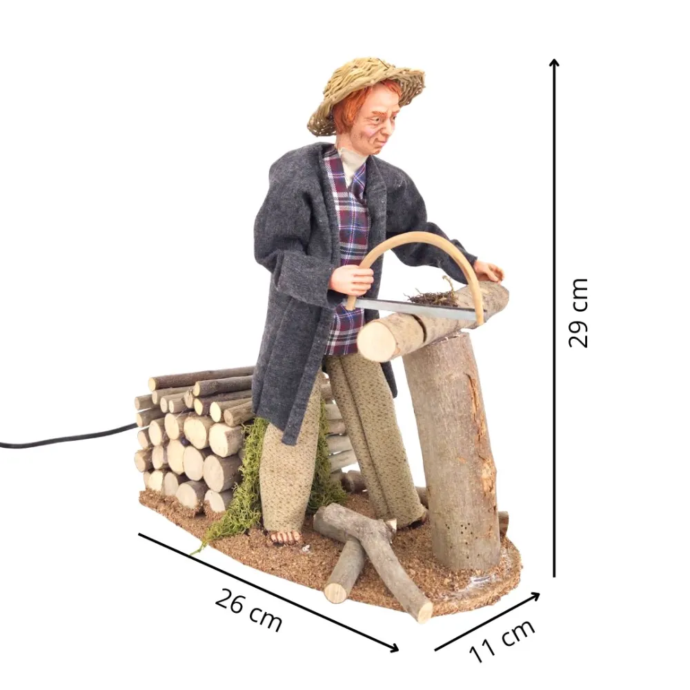 Animated Traditional Woodcutter with Bow Saw - 30 cm