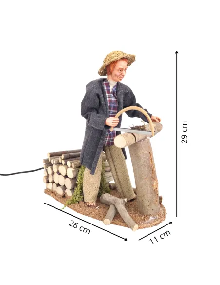 Animated Traditional Woodcutter with Bow Saw - 30 cm