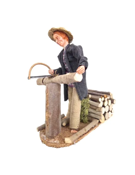 Animated Traditional Woodcutter with Bow Saw - 30 cm