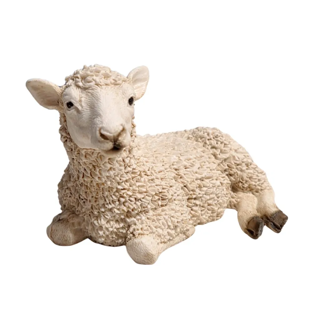 Pecora sdraiata girata verso sinistra in resina per statue da 20 cm