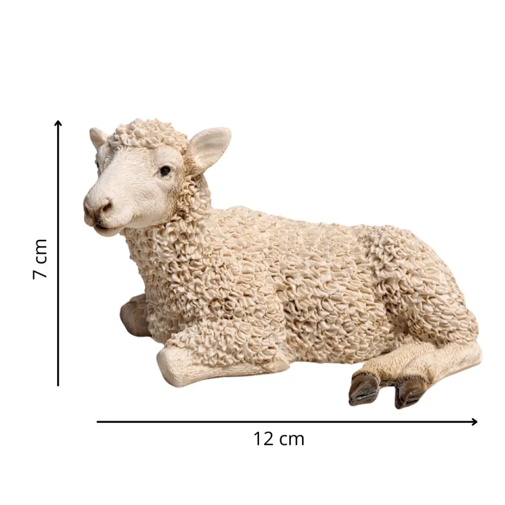 Pecora sdraiata girata verso sinistra in resina per statue da 20 cm