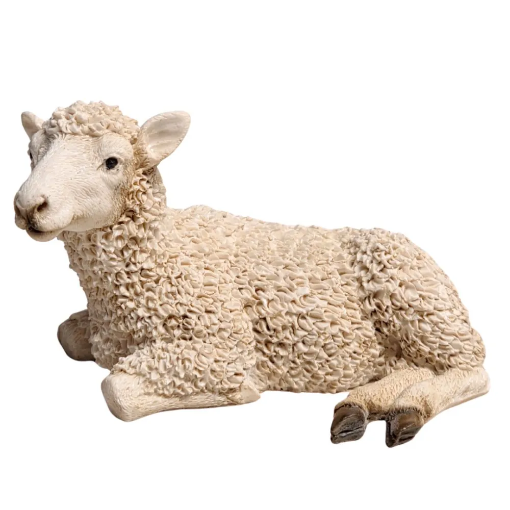Pecora sdraiata girata verso sinistra in resina per statue da 20 cm