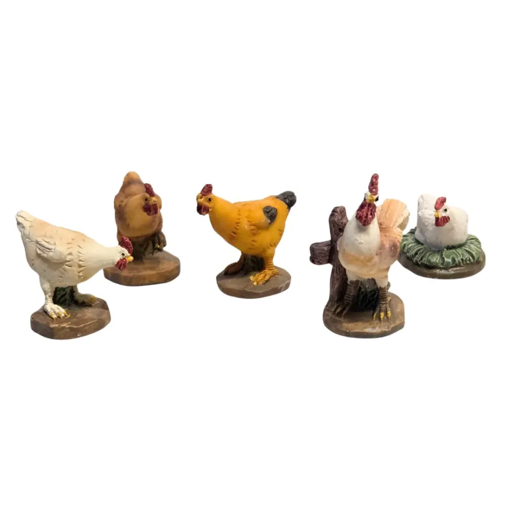 Set of 5 Poultry Figures in Resin – for 10–12 cm Nativity Figures