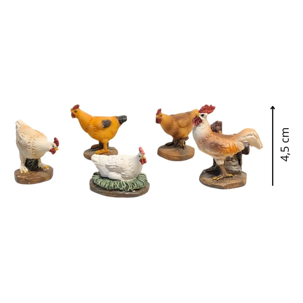Set 5 gallinacei in resina per statue da 10-12 cm