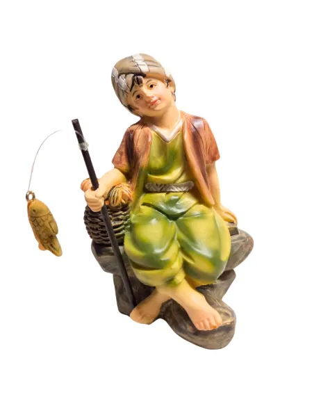 Giovane pescatore seduto serie 10 cm