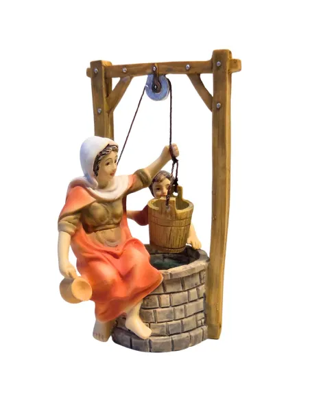 Scena donna al pozzo seduta con bambino serie 10 cm