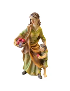 Woman with fruit basket and little boy - 10 cm