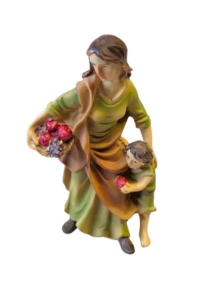Woman with fruit basket and little boy - 10 cm
