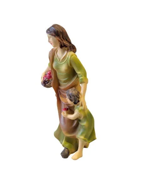 Donna con cesto frutta e bambino 10 cm