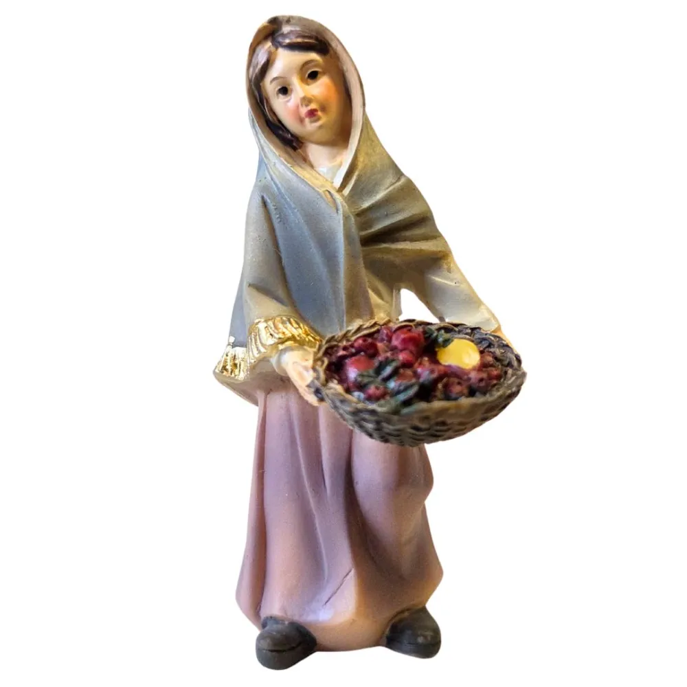 Donna con cesto frutta 8 cm