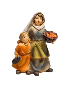 Woman with fruit basket and little girl – 8 cm