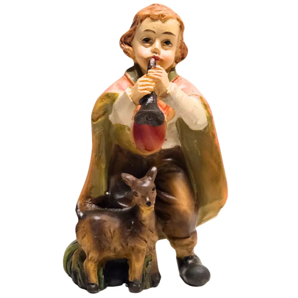 Little boy with flute and kid goat for 10 cm nativity figures