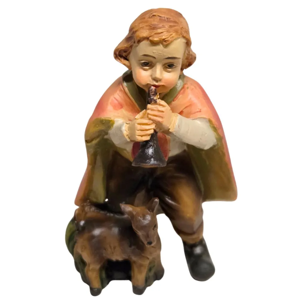 Little boy with flute and kid goat for 10 cm nativity figures